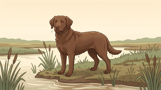 Brown Chesapeake Bay Retriever at the edge of a marsh