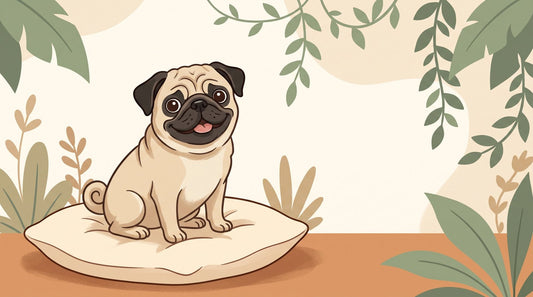 Fawn Pug with a black mask and small folded ears
