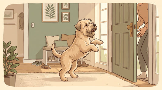 Wheaten Terrier greeting at the front door