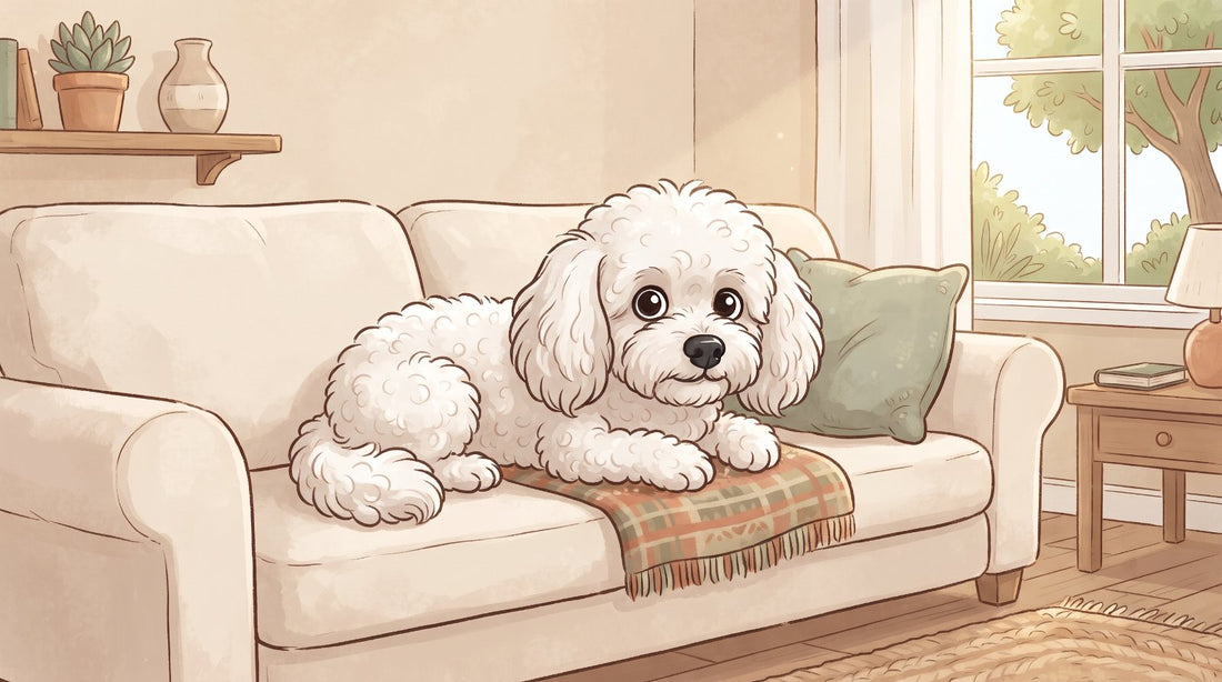 White Bolognese resting on a sofa