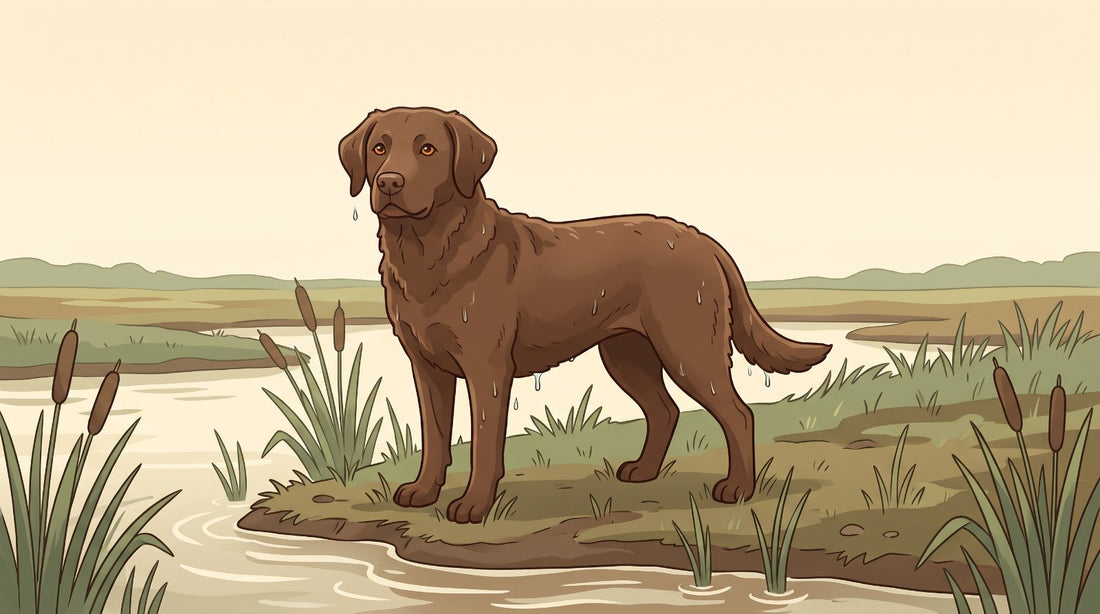 Brown Chesapeake Bay Retriever at the edge of a marsh