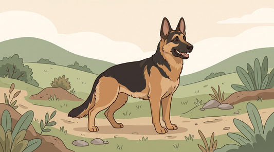 German Shepherd with large upright ears on a trail