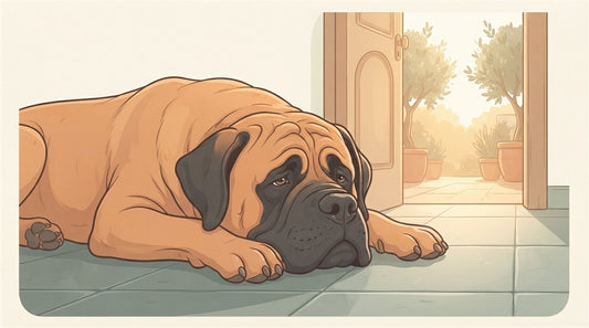 Apricot English Mastiff with small dark ears and black mask