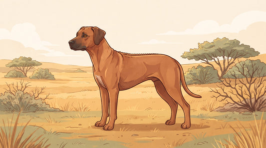 Red wheaten Rhodesian Ridgeback standing in golden grassland