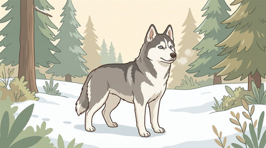 Siberian Husky with upright furry ears standing in snow
