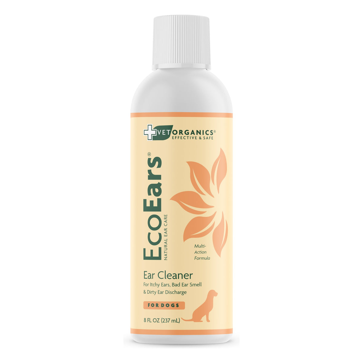 EcoEars Dog Ear Cleaner 8 oz bottle, Vet Organics botanical ear care for itchy ears, bad ear smell and dirty ear discharge