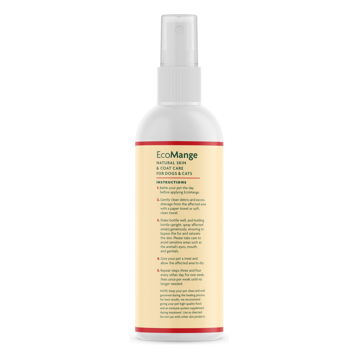 EcoMange 8 oz bottle, label with directions for use