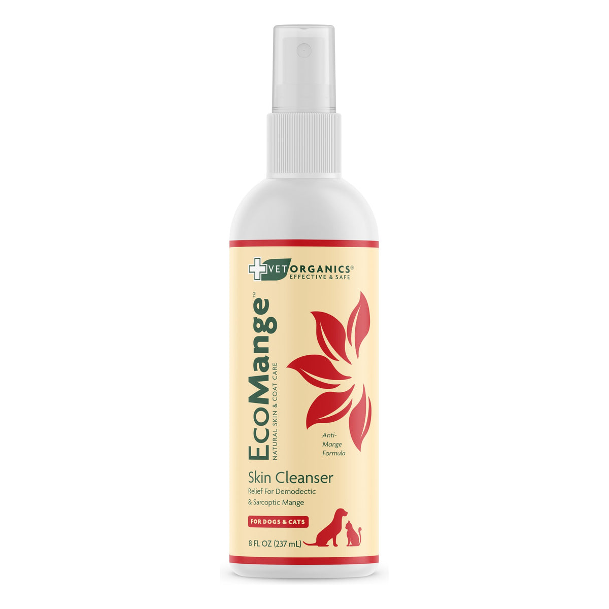 EcoMange Skin Cleanser spray for dogs and cats, 8 oz bottle, front label