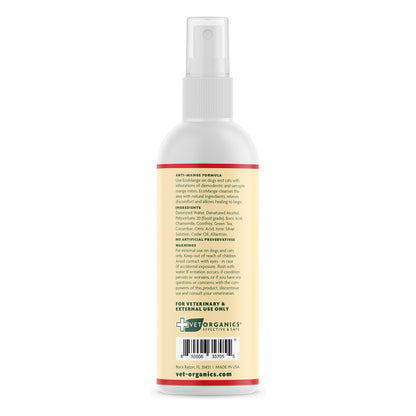 EcoMange 8 oz bottle, back label with ingredients and warnings